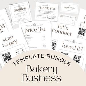 Home Bakery Business Bundle, bearbeitbare Canva-Vorlage, Cookie-Etikett und Pflegekarte, Social Media-Zeichen, Scan-to-Pay, Preisliste, Dankeschön-Hinweis