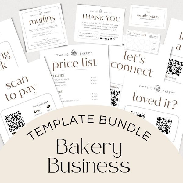 Home Bakery Business Bundle, bewerkbare Canva-sjabloon, cookie-label en zorgkaart, sociale media-bord, scannen om te betalen, prijslijst, bedankbriefje