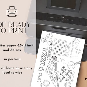 Kids Pizza Party Activity Placemat Printable Pizza Night Colouring Page ...