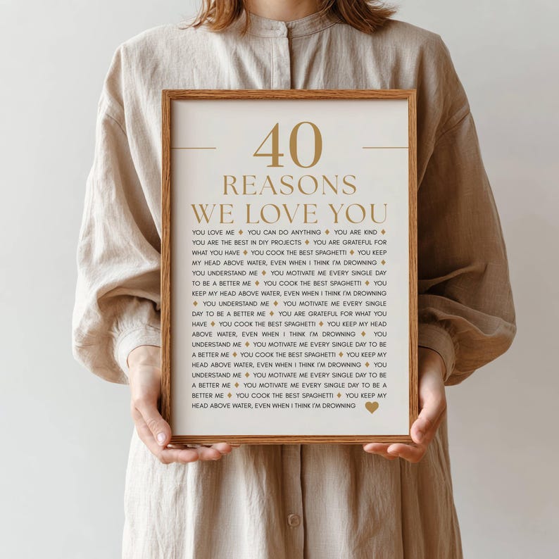 Personalized gift - READY IN 24H, 40 Reasons We Love You, Anniversary Decor, Printable poster with all the things I love about you imagen 2