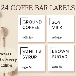coffee bar labels, coffee station stickers for containers, coffee flavor syrup, tea cocoa bar, elegant airbnb, coffee shop, instant download