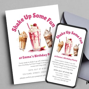 Shake-Geburtstagseinladung, Milchshake-Thema, Einladung zur Geburtstagsparty, Mädchen 2 Sweet Bday, 6h Birthday Party, 10th Kids 141