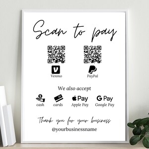 edytowalny szablon skanowania do zapłaty, znaki skanera kodów QR, płatności zbliżeniowe na targach dostawców, minimalistyczny szablon DIY dla Canva,