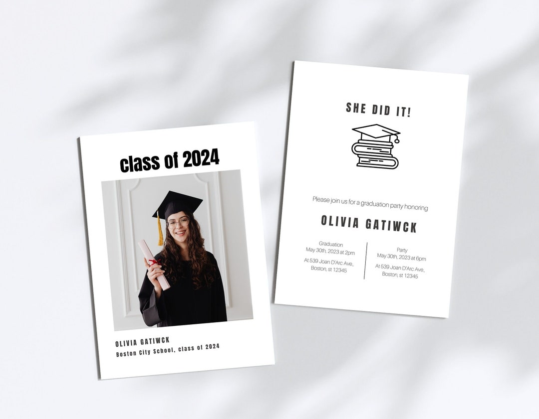 She Did It Graduation Invitation Template, Printable Graduation Party ...