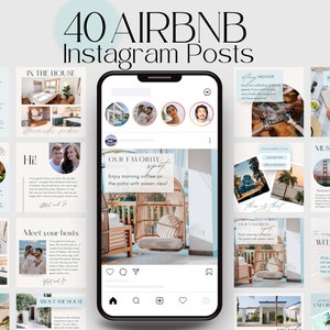 Airbnb Instagram Template, 40 Posts with Beach ocean vibe, Social Media Marketing for Host, VRBO, Vacation Rental Advertising IG Post Ocean