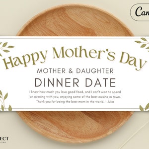 Modello di voucher per favore della mamma modificabile e stampabile, biglietto regalo per la mamma per un appuntamento a cena o certificato per il fine settimana alla spa, buono regalo per la festa della mamma