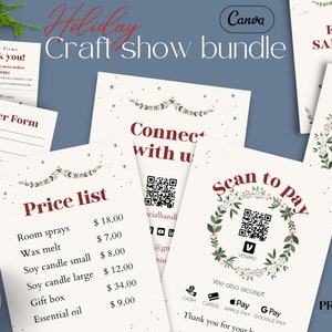Craft fair display signs, Template for holiday market show, Bundle for vendor for Farmers market display, Christmas price list, Scan to pay