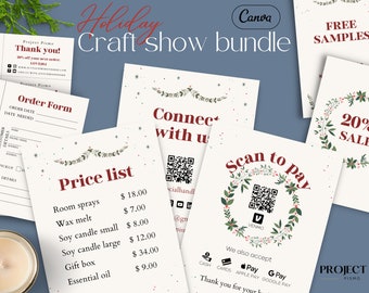 Craft fair display signs, Template for holiday market show, Bundle for vendor for Farmers market display, Christmas price list, Scan to pay