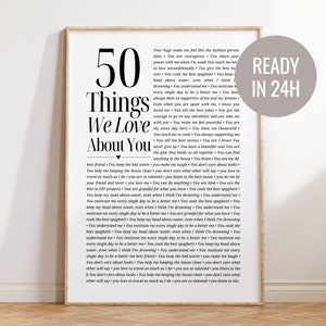 50 Things We Love About You papa, 50e verjaardagscadeau voor vader, gepersonaliseerd verjaardagscadeau, afdrukbare poster, cadeau voor moeder Cadeau voor oom