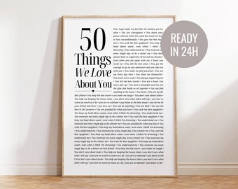 50 Things We Love About You Dad, 50th Birthday Gift for Father, Personalized Birthday Gift, Printable Poster, Gift for Mom Gift for Uncle