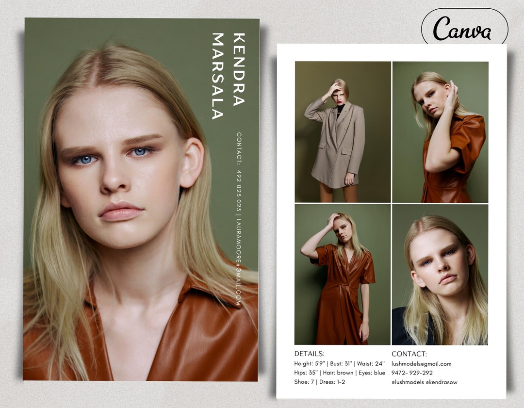 Zed Card for Models Template, Modeling Comp Card, Fashion Resume Photo Card, Modeling Compcard