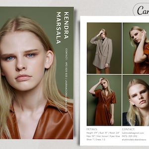 Plantilla de tarjeta Zed para modelos, tarjeta de composición de modelado, tarjeta fotográfica de currículum de moda, tarjeta de modelado, tarjeta Z compuesta editable en Canva, 5,5 x 8,5