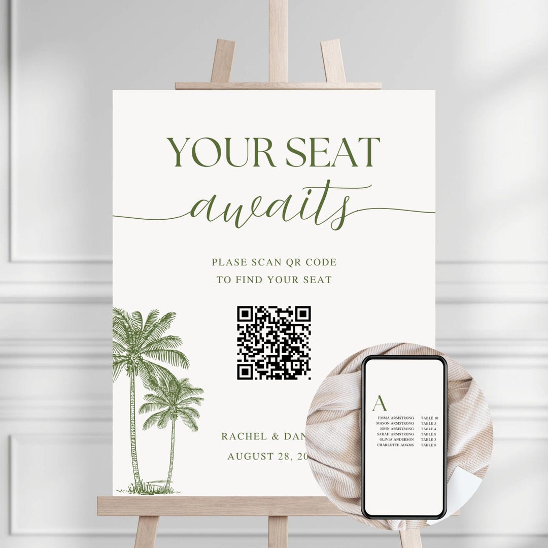 Digital Seating Chart With QR Code Sign Template, Table Assignment Sign ...