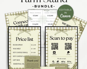 Farm Stand Signs Bundle, Editable Pricing, Payment, Honor System, Scan to Pay Sign, Price List Printable, Craft Market Bundle