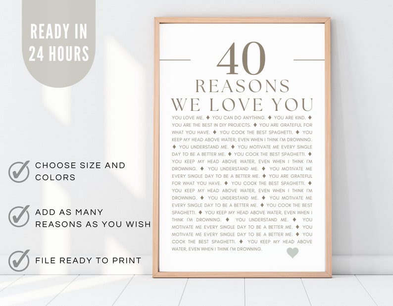 40 Reasons We Love You, 60 Reasons Why I Love You, Printable Poster for ...