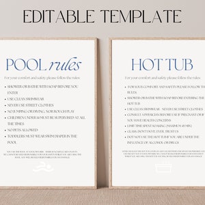 Airbnb Hot Tub & Pool Rules Sign: Editable Template (Digital Download)