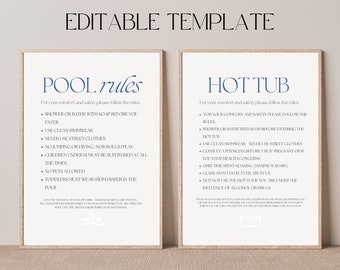 Airbnb Hot Tub & Pool Rules Sign: Editable Template (Digital Download)