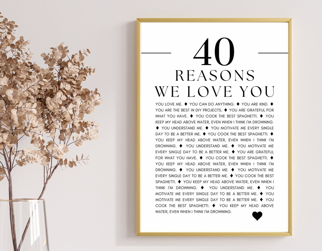 40 Reasons We Love You, 60 Reasons Why I Love You, Printable Poster for ...