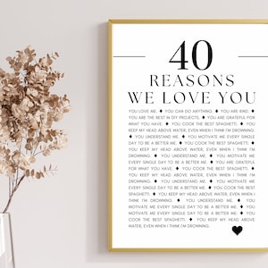 40 Reasons We Love You, 60 Reasons why I Love You, Printable Poster for 50th Birthday Gift, Fathers Day Gift Husband Custom Anniversary