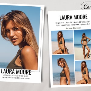 Karta Model Comp do Castingu, Karta Modeling Zed, Karta ze zdjęciami do CV Mody, Karta Modeling Compcard, Karta Composite Z Edytowalna w Canva, 5,5 x 8,5
