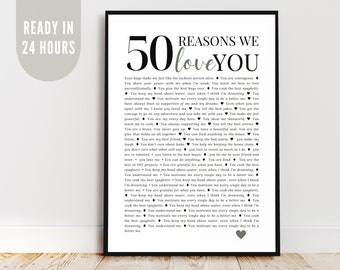 50 Reasons We Love You Print: Personalized Birthday Gift (Digital Download)