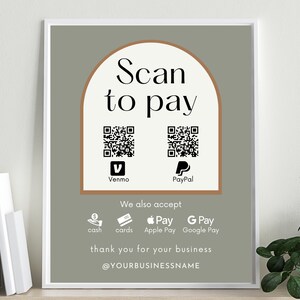 bearbeitbare Scan-to-Pay-Vorlage, QR-Scan-Code, druckbares QR-Zeichen, Vendor-Display-Zahlungsposter, Kunden-QR-Geldkarten-App pay, small biz