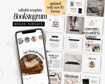 Modern Light Bookstagram Templates for Instagram Post, Instagram Template Bundle, Cozy and Modern Bookish IG Chic Editable Post Elegant