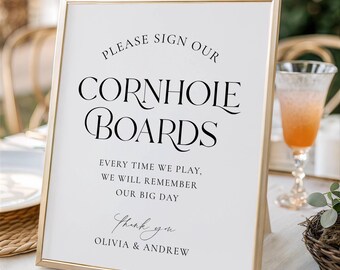 Cornhole Guestbook Sign: Modern Wedding Game Sign (Printable Digital Download 8x10, 5x7, 16x20, 11x14) Ready to Print or Canva Template