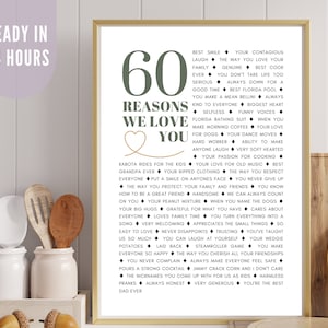 60 Reasons We Love You, Personalized 60th Birthday Custom Digital