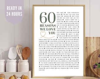 60 REASONS We Love You - READY IN 24h digital,  Personalized 60th birthday gift for her, 65th Bday Gift for Sister; Step Mom; Gift for Wife