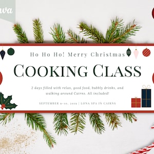 Cooking Class voucher - EDITABLE template custom gift certificate, Christmas last minute present, Ticket voucher for surprise activity xmas