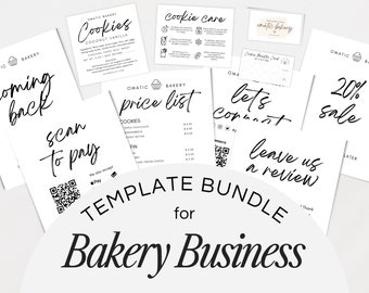 Bakery Business Bundle, Editable Canva Template, Scan to Pay, Price List, Order Form, Care Instruction, Business Cards, Labels - Branding