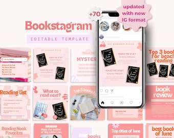 Retro Blush Bookstagram Templates, Pink Purple Canva Bundle for Book Lovers, Editable IG Posts Highlight, Vintage Aesthetic Social Media Kit