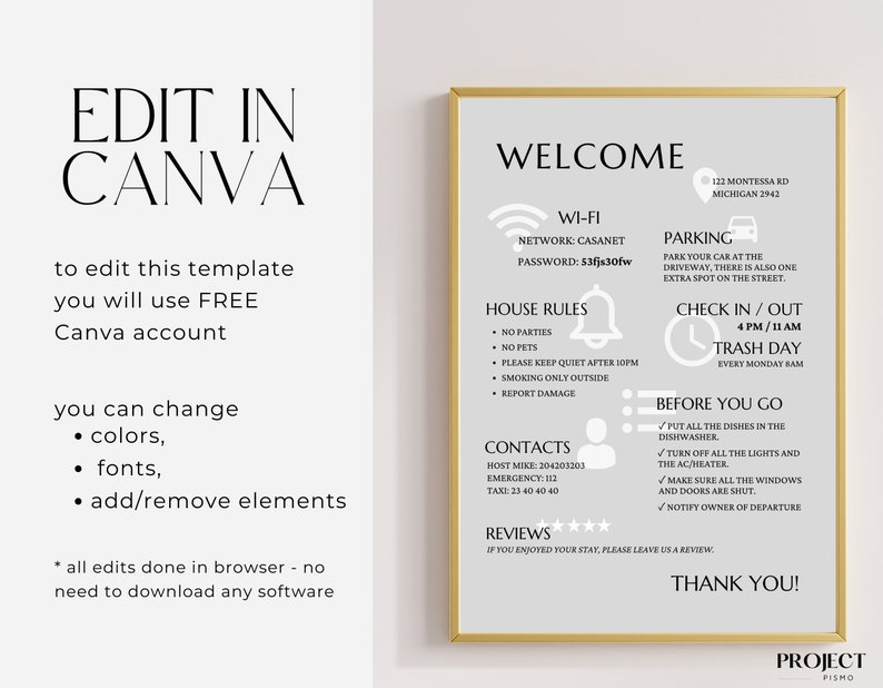Editable Airbnb Welcome Sign Template: Vacation Rental Poster (Digital Download) image 3