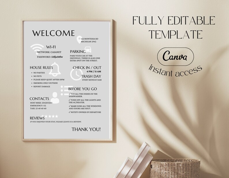 Editable Airbnb Welcome Sign Template: Vacation Rental Poster (Digital Download) image 2