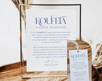 Almond Favor Tag and Table Sign with Koufeta Explanation: Greek Wedding Tradition, Jordan 5 Almonds Wedding Favor Tag (Editable Template)