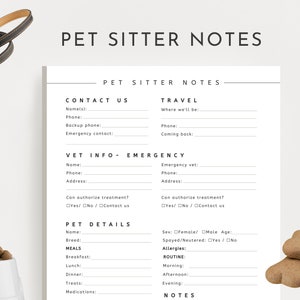 Pet Sitter Notes, Instructions for Dog Sitter, Dog Walker Guide, Dog - Cat Sitter Care Forms, Instant Download PDF, Template for Dog Sitter