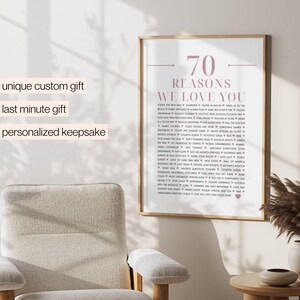 70 Reasons why we love you, 70th Birthday gift for grandma, 80 Things we love about you wall art, Anniversary gift, Custom printable poster image 9
