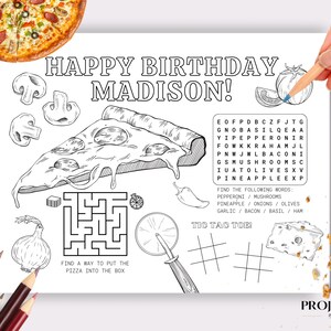 Kids Pizza Party Activity and Colouring Placemat Personalized With Name ...
