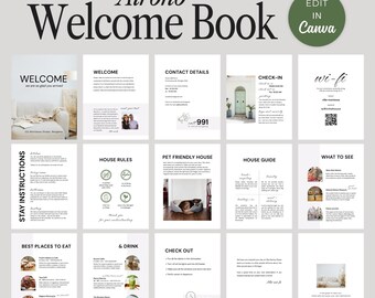 Airbnb Welcome Book Template - Editable Canva Guest Guide, Short Term Rental House Manual, Printable Host Binder, VRBO Binder Super Host