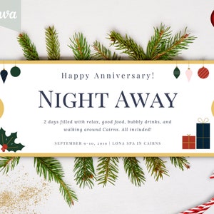 Regalo de cupón Night Away - Cupón personalizado de plantilla EDITABLE, certificado imprimible de Navidad, certificado de regalo de Santa, invitación a la fecha de la cena