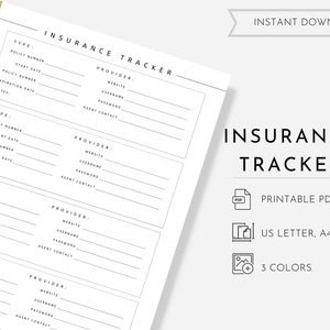 Insurance Tracker Contact List, Insurance Info Printable, Health Insurance, Life Insurance Policy, Minimalist Planner, Life Organizer PDF