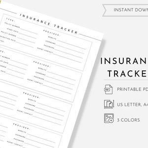 Insurance Tracker Printable: Minimalist Planner, Contact List (PDF)