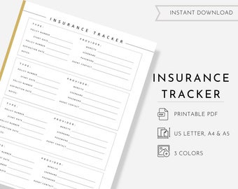 Insurance Tracker Printable: Minimalist Planner, Contact List (PDF)