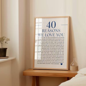 Personalized gift - READY IN 24H, 40 Reasons We Love You, Anniversary Decor, Printable poster with all the things I love about you imagen 3