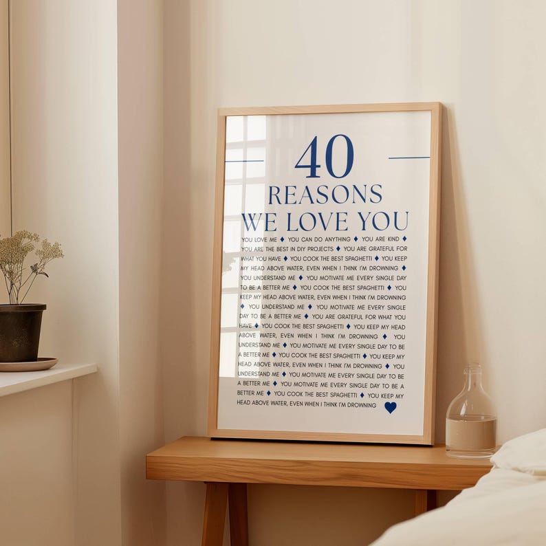 Personalized gift - READY IN 24H, 40 Reasons We Love You, Anniversary Decor, Printable poster with all the things I love about you imagen 3