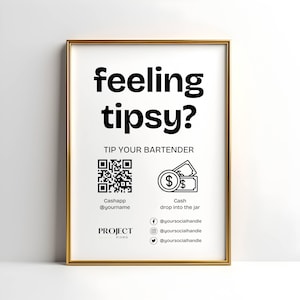Modernes einfaches virtuelles Trinkgeldglas, QR-Schild-Vorlage, Trinkgeld-akzeptiertes Zeichen, Gefühl-Tipps-Zeichen - Bearbeitbare Vorlage - Scan-to-Zellvenmo-Zahlung