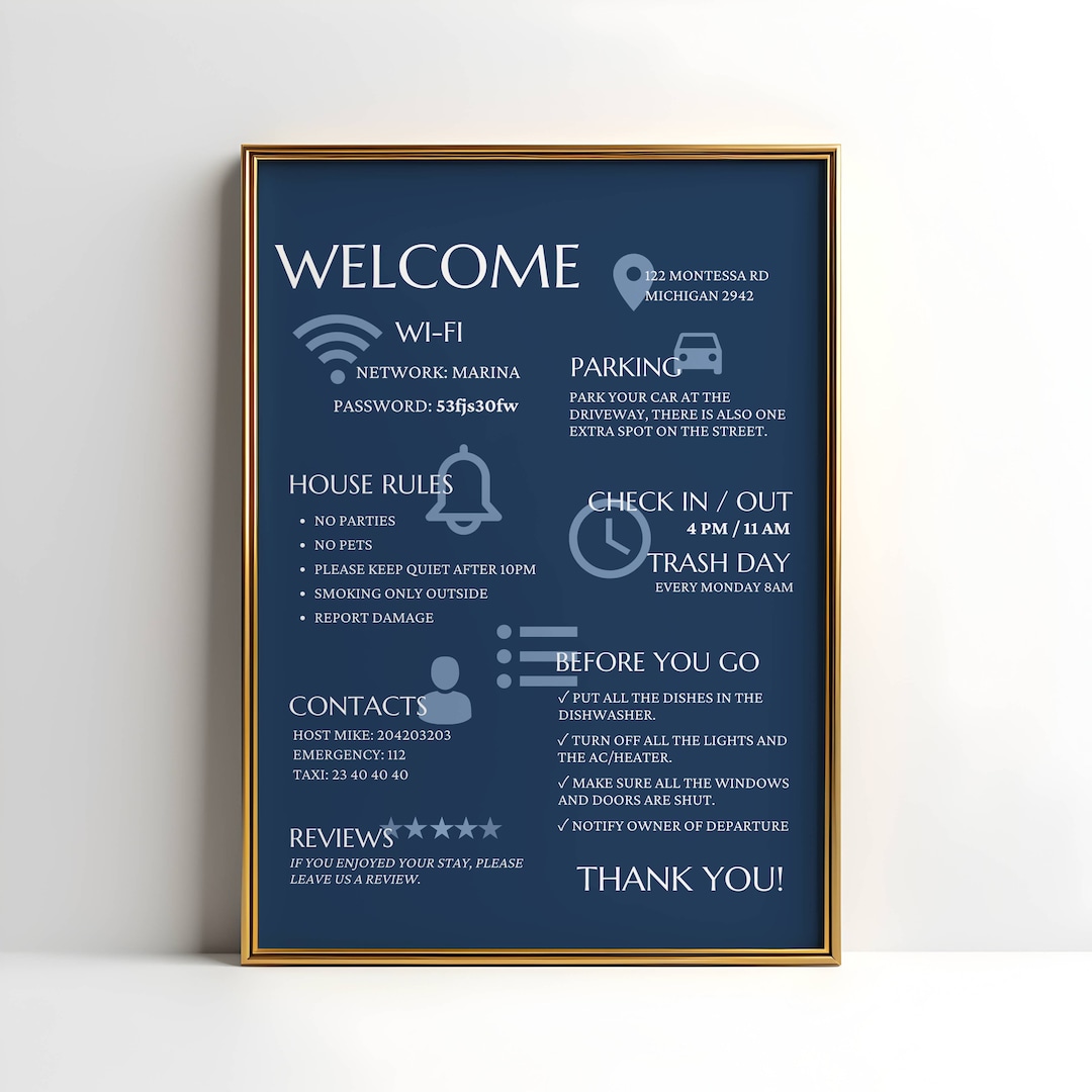 Sign For Bed Elegant Navy Blue Welcome Sign for Bed and Breakfast or Airbnb Signage ...