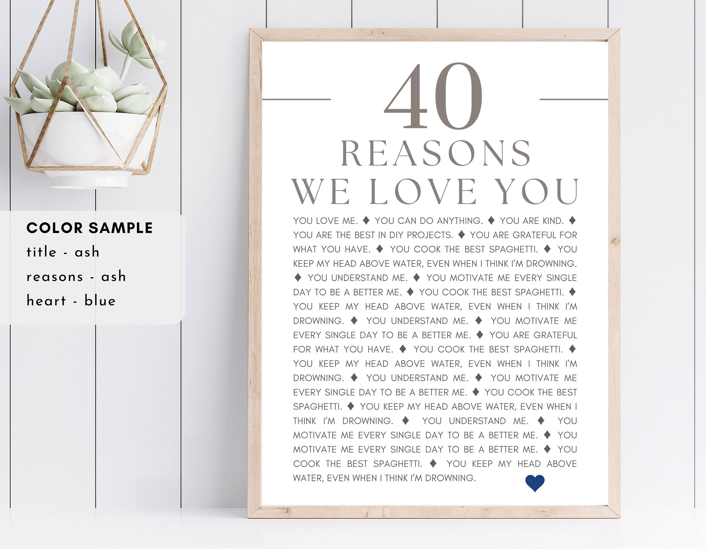 40 Reasons We Love You - Custom Printable Poster, Gift for Her, Present ...