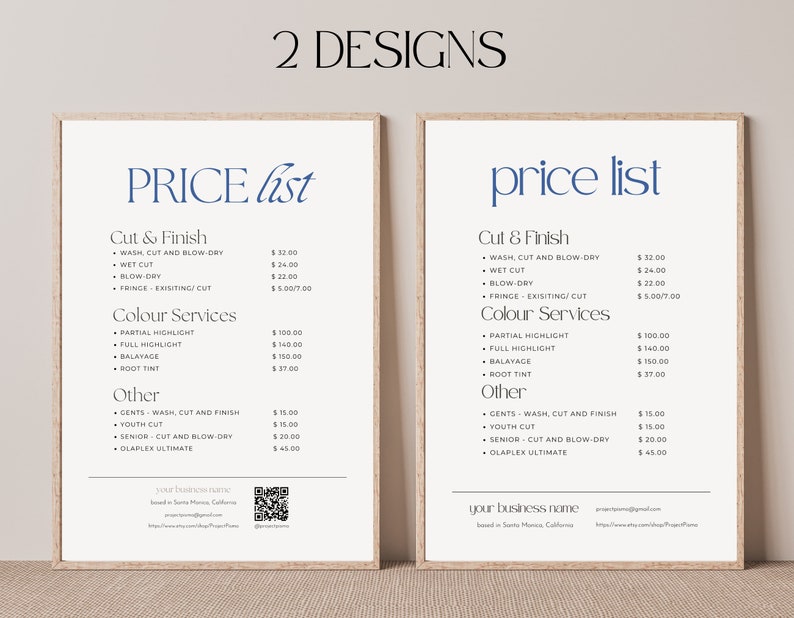Hairdresser Price List Editable Template for Price Guide for Etsy